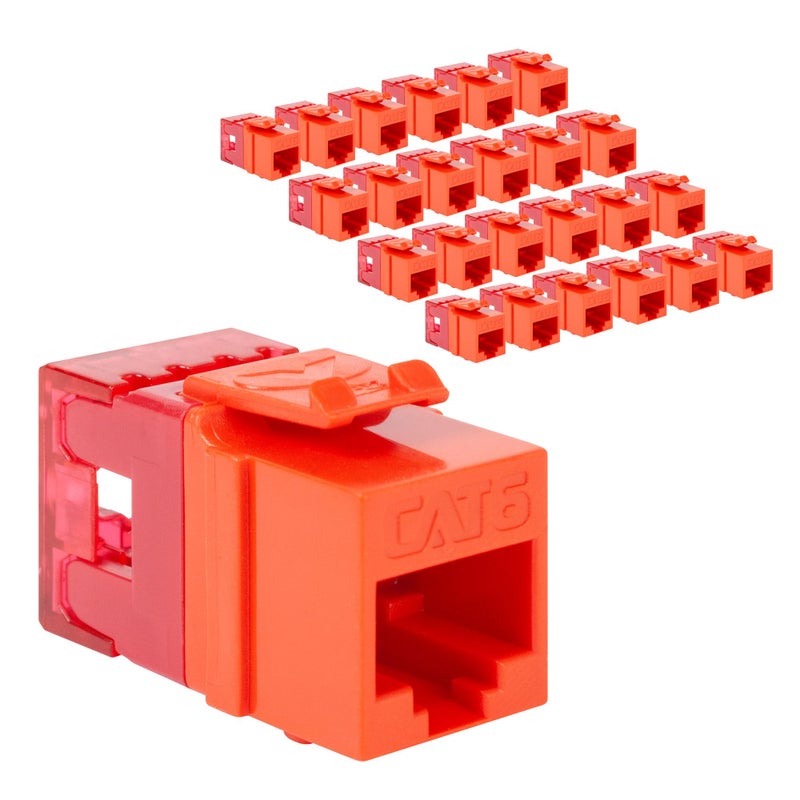 ICC CAT6 Keystone Jack with Slim Profile 180 Degree Punch Down, RJ45 UL Listed PoE++ TAA Compliant for Wall Plate or Patch Panel, Works with JackEasy Termination Tool, Orange 25 Pack - Image 1